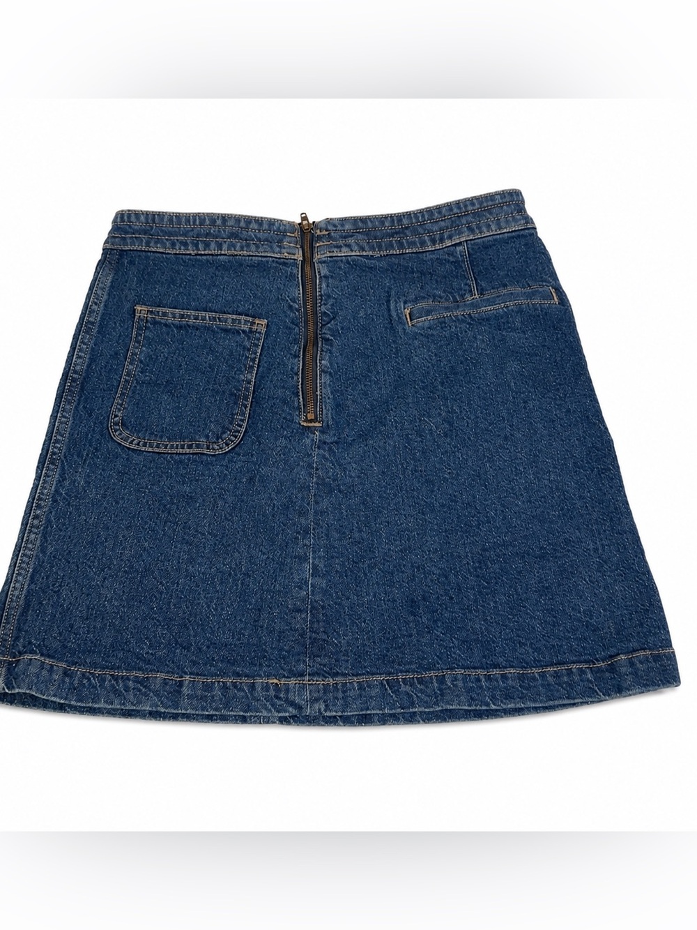 LOFT Made and Loved Denim A-Line Mini Skirt w/ Asymmetric. Blue Jean Wash Sz